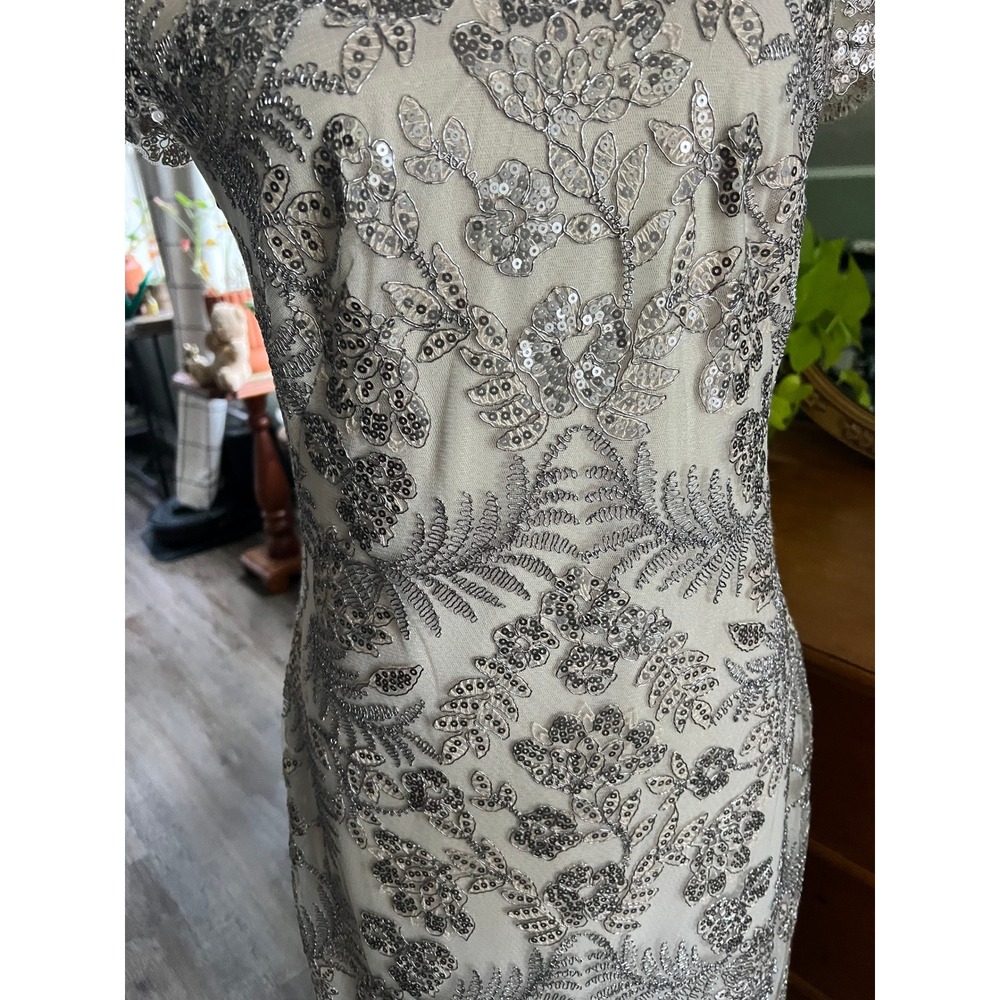 Tadashi Shoji Illusion Neck Metalic Embroidered Lace Sheath Dress Formal MOB - Picture 4 of 12